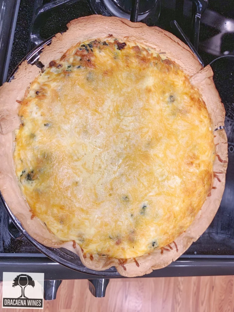 spinach quiche out of oven