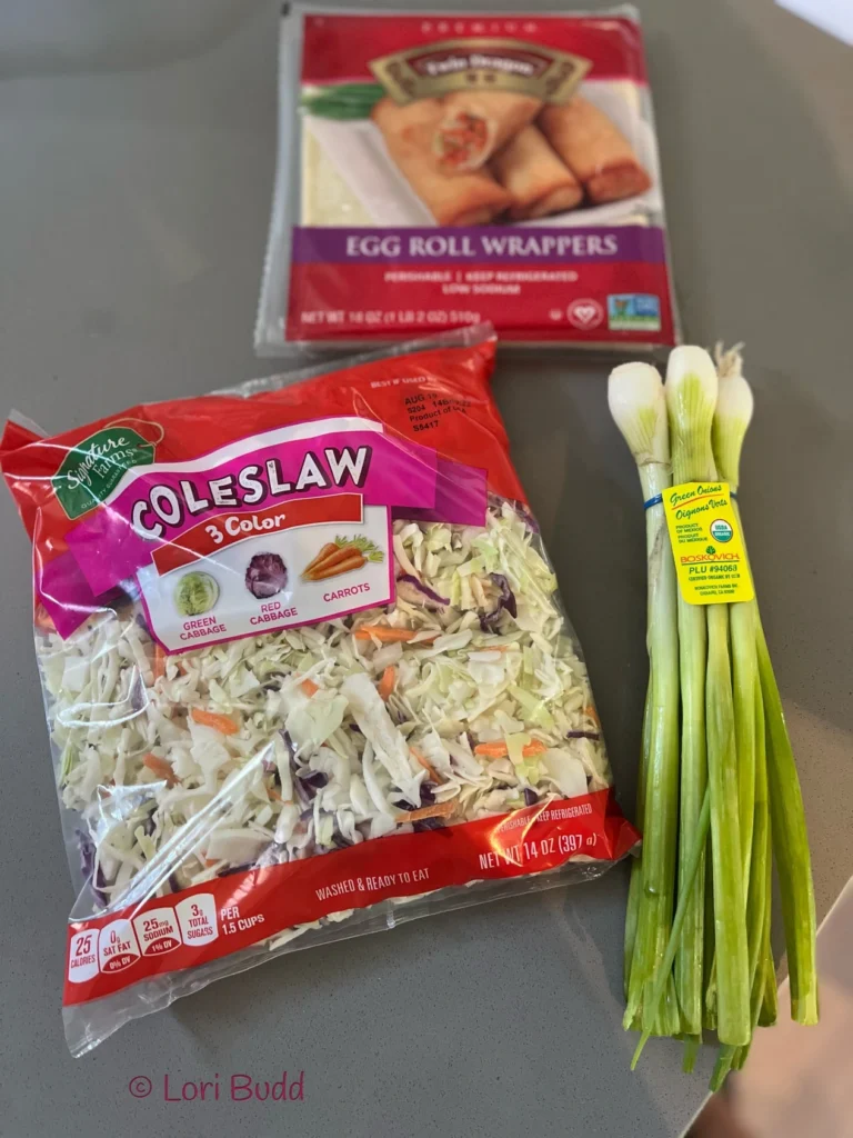 green onions, egg roll wraps, cole slaw