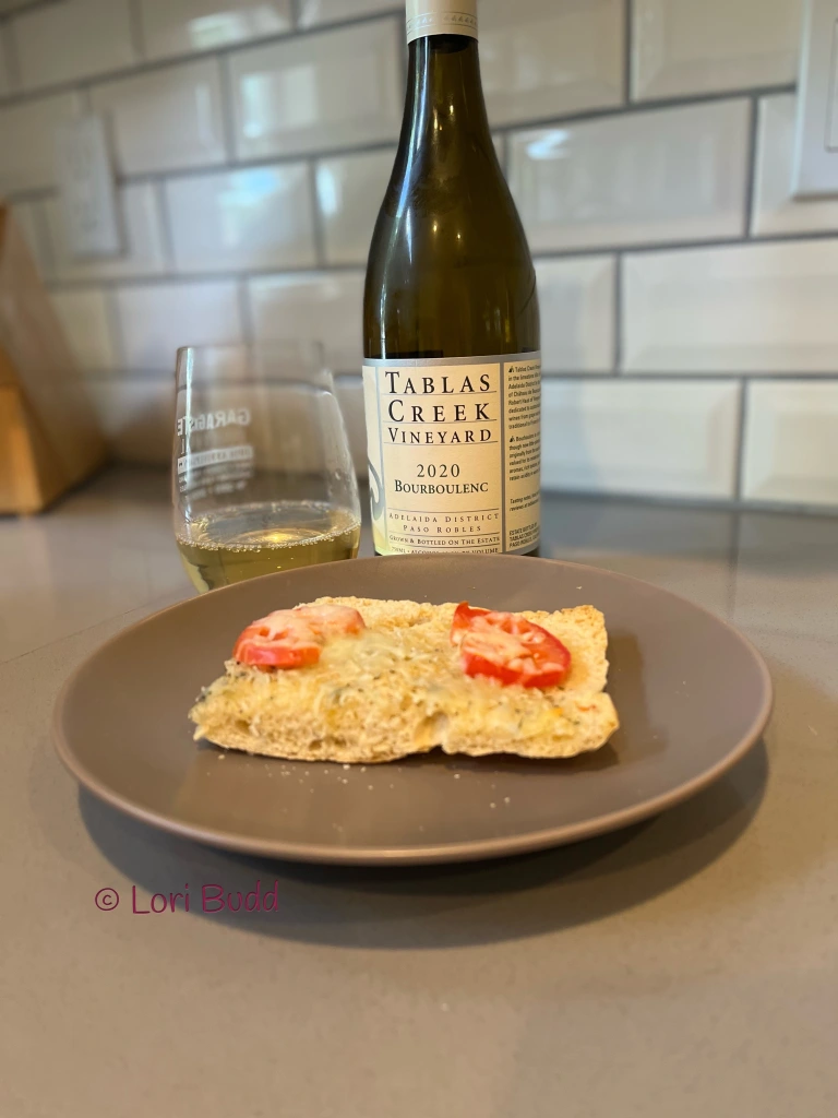 tablas creek wine and focaccia pizza