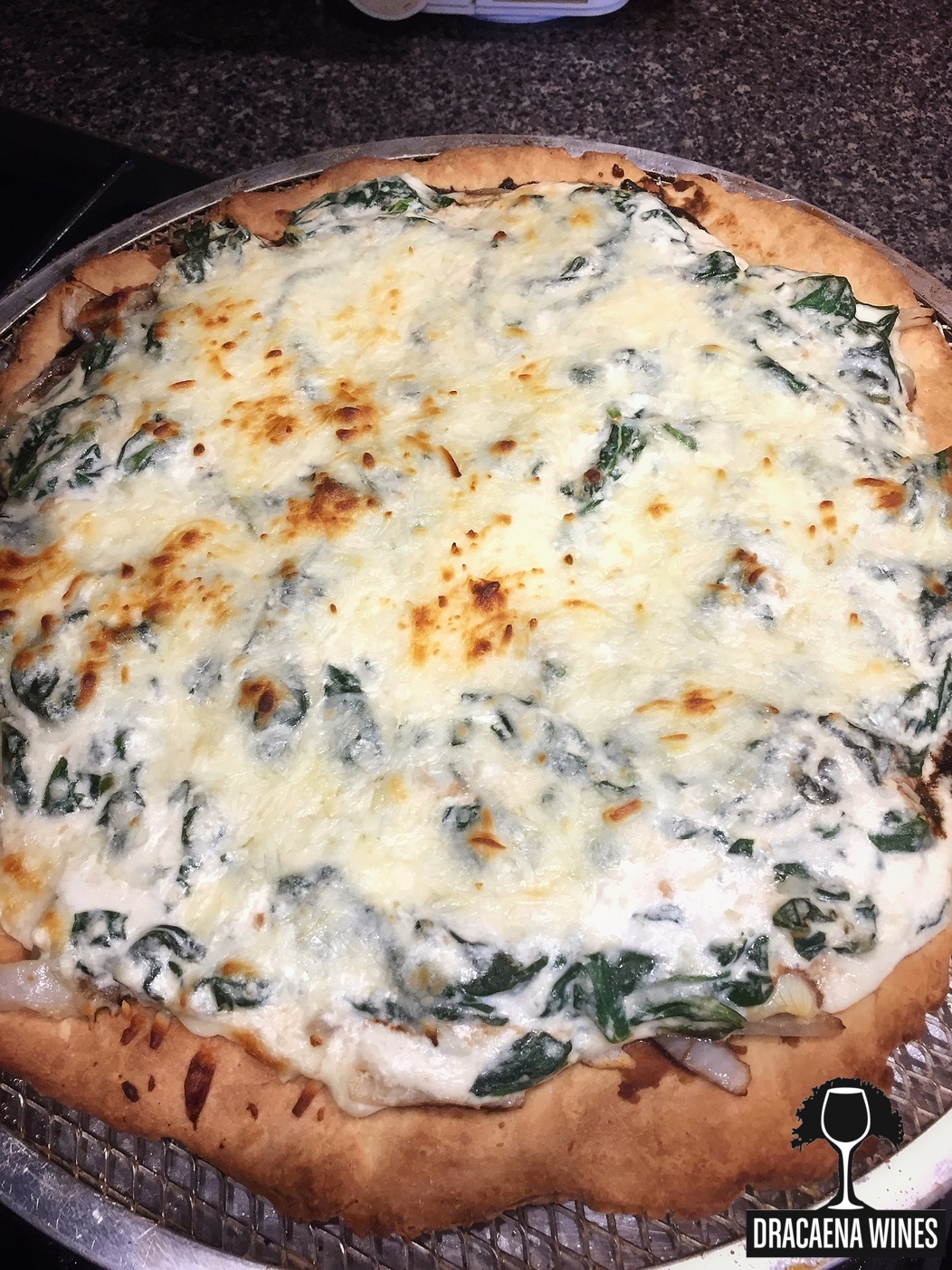 white pizza out of oven