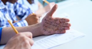 image of cheat notes on a hand