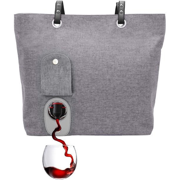 a gray tote that hold a bottle of wine