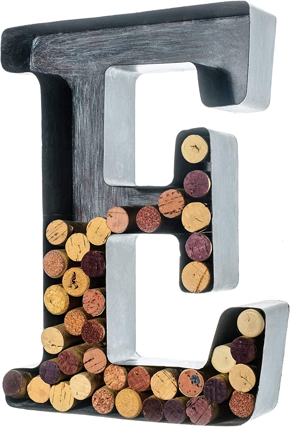 the letter E with space to fill it with corks.