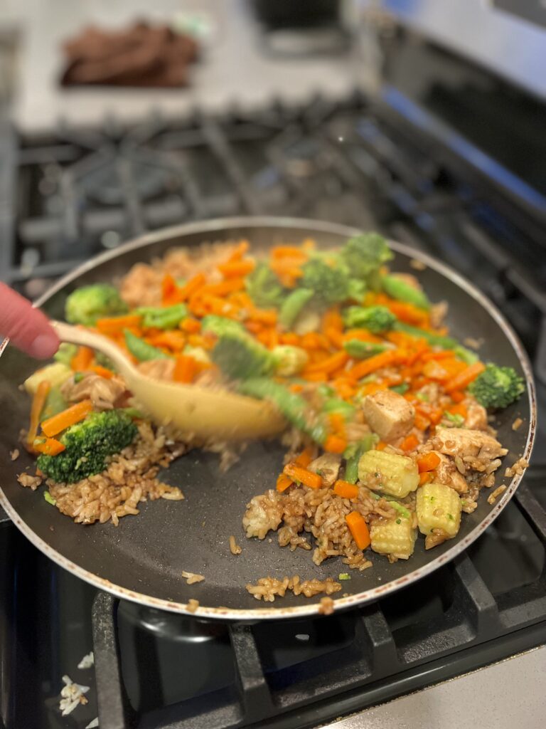 veggies added to fried rice