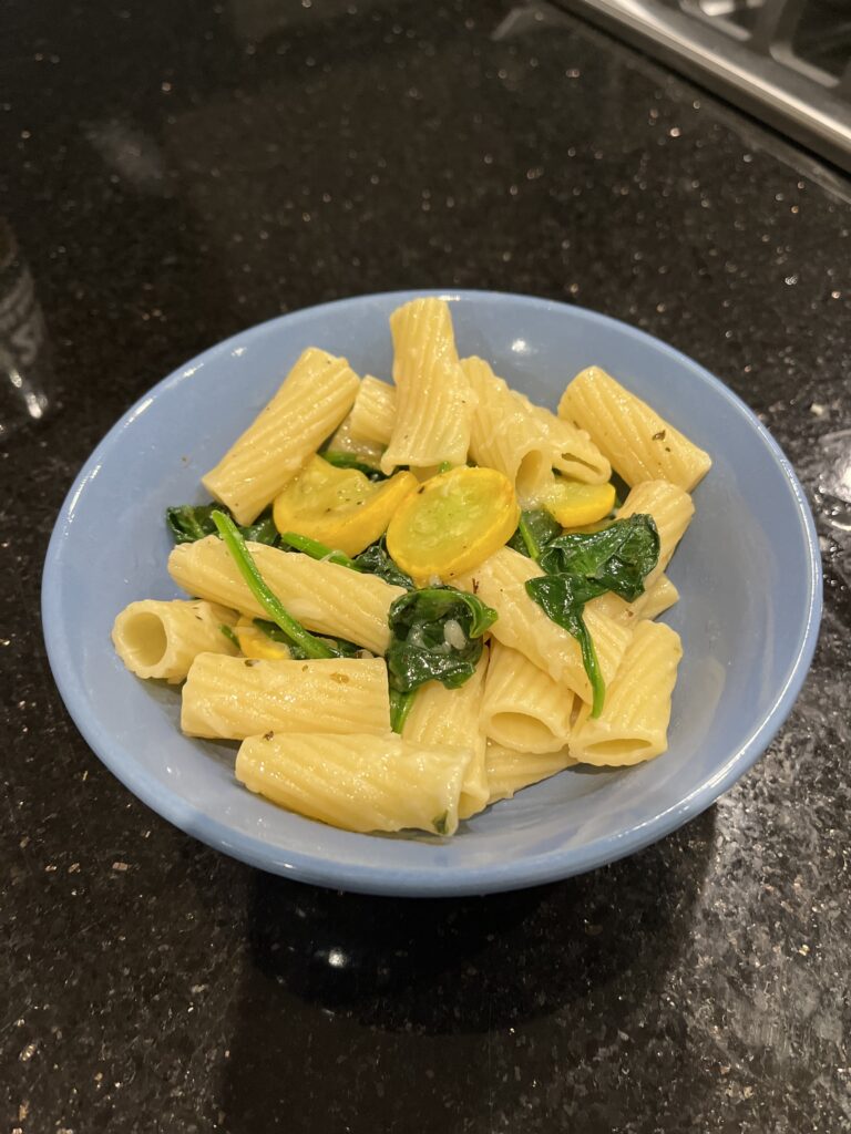 Sauteed Spinach and Squash Pasta