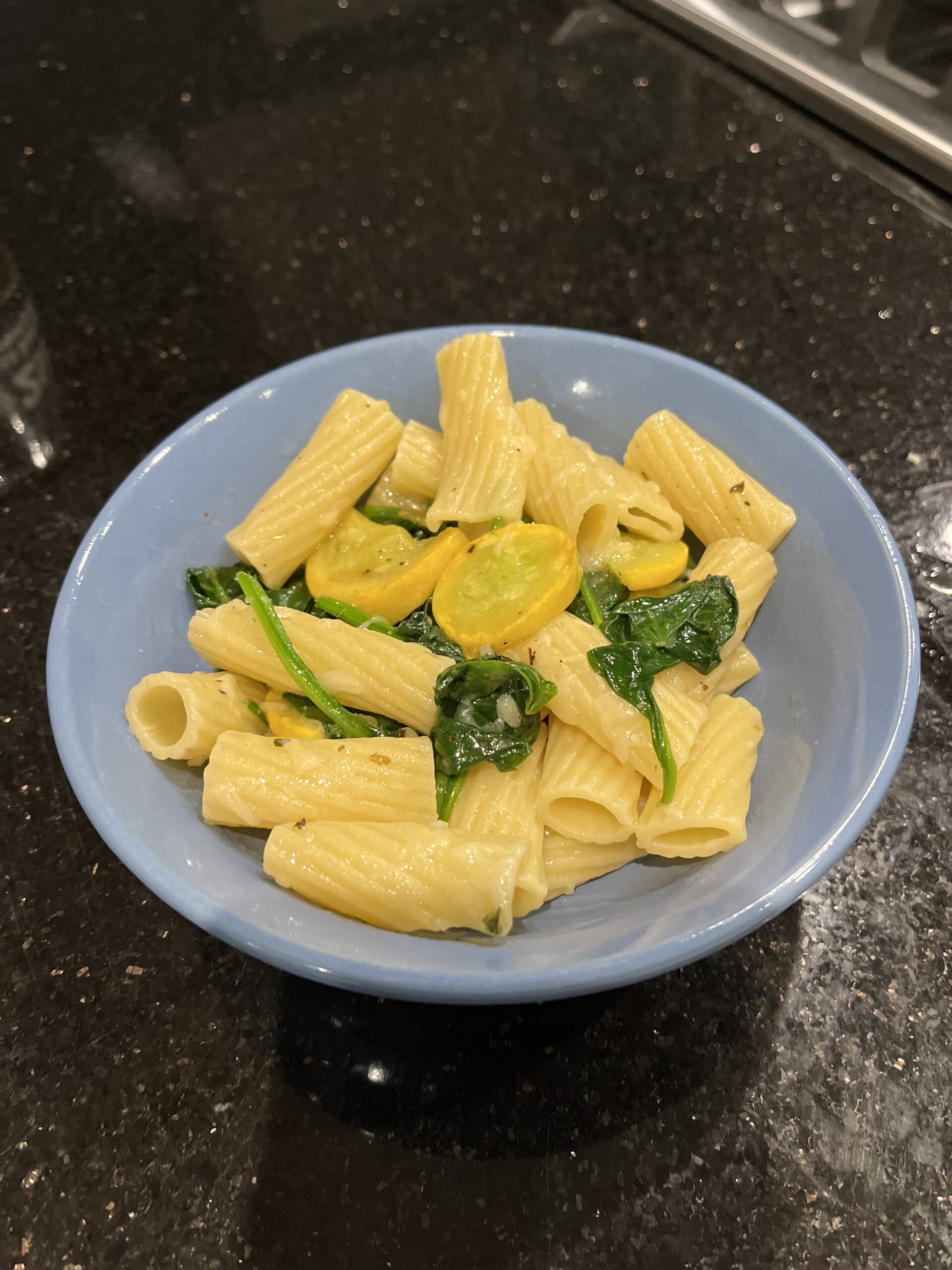 spinach squash pasta in bowl