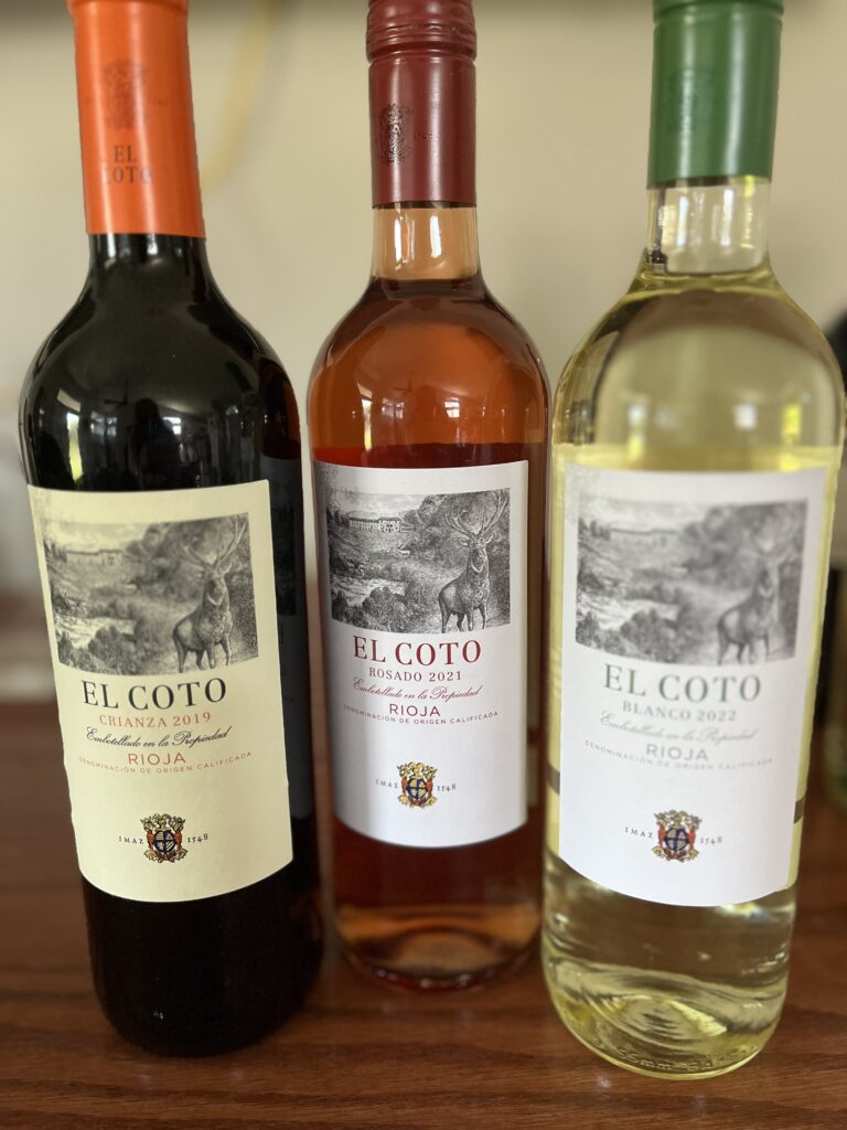 three bottles of El Coto wines