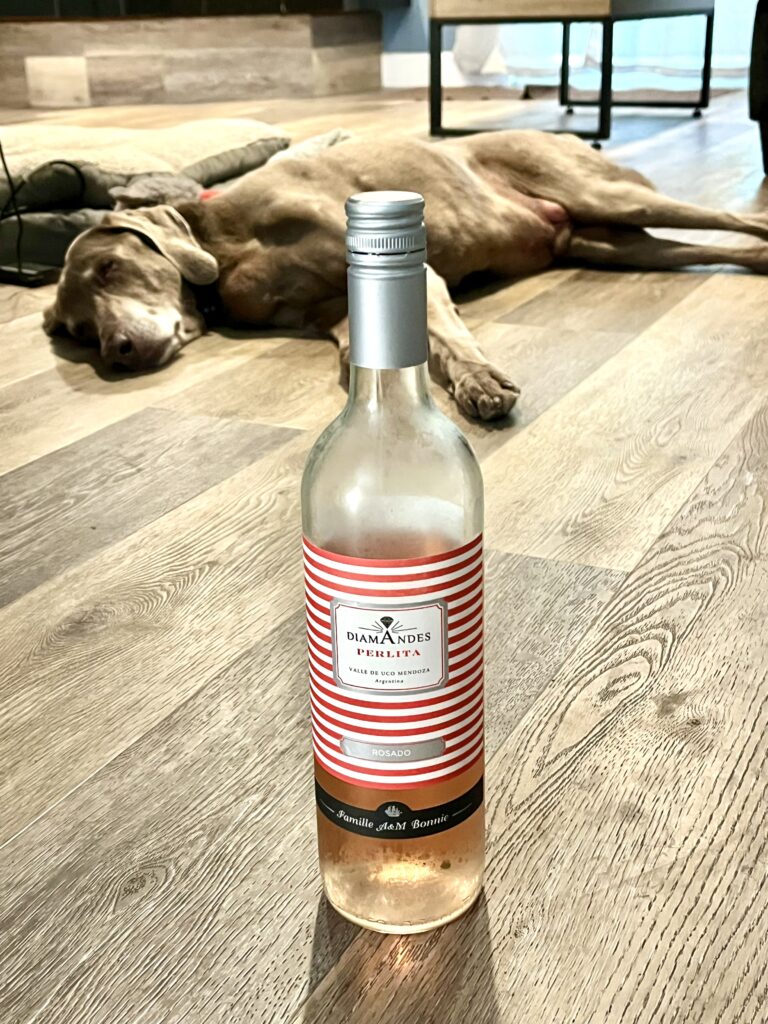 Vegas relaxing with a bottle of Bodega DiamAndes Rosé