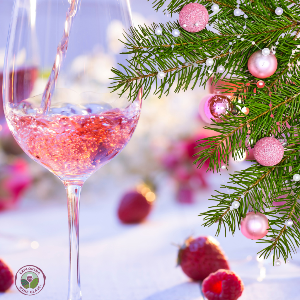 rosé glass with Christmas tree