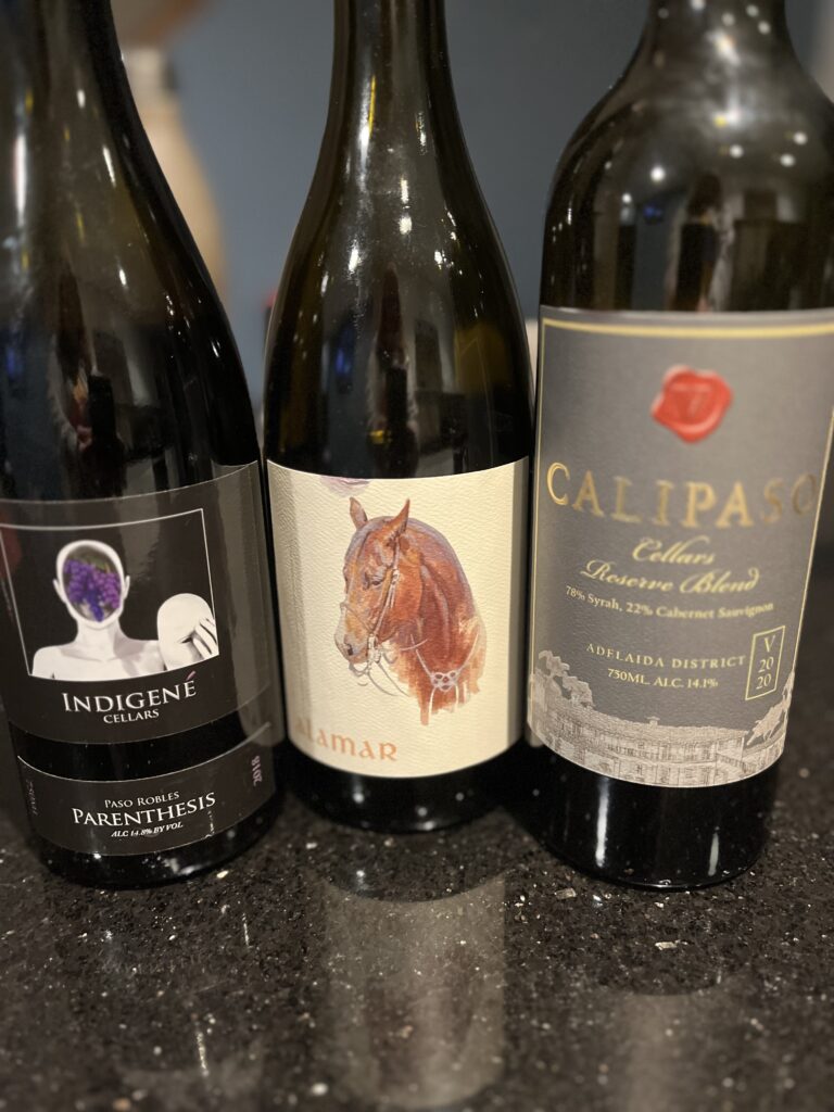 three bottles of Syrah