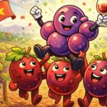 cartoon image of resveratrol being on other grapes shoulders