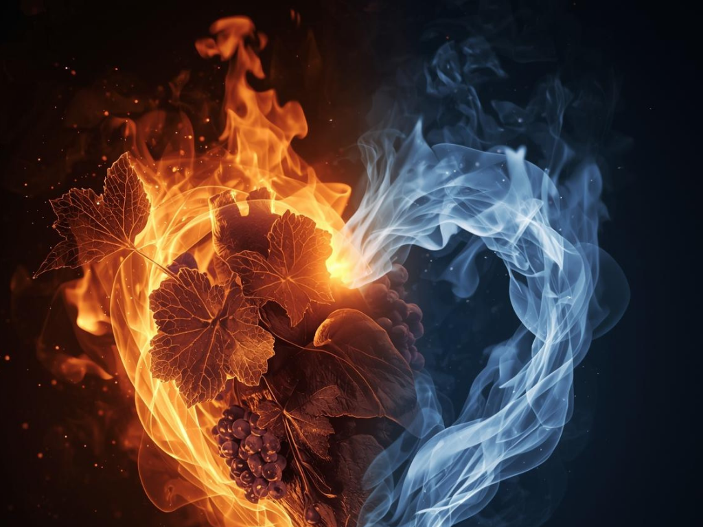 heart half hot and half cold with grapevine in center