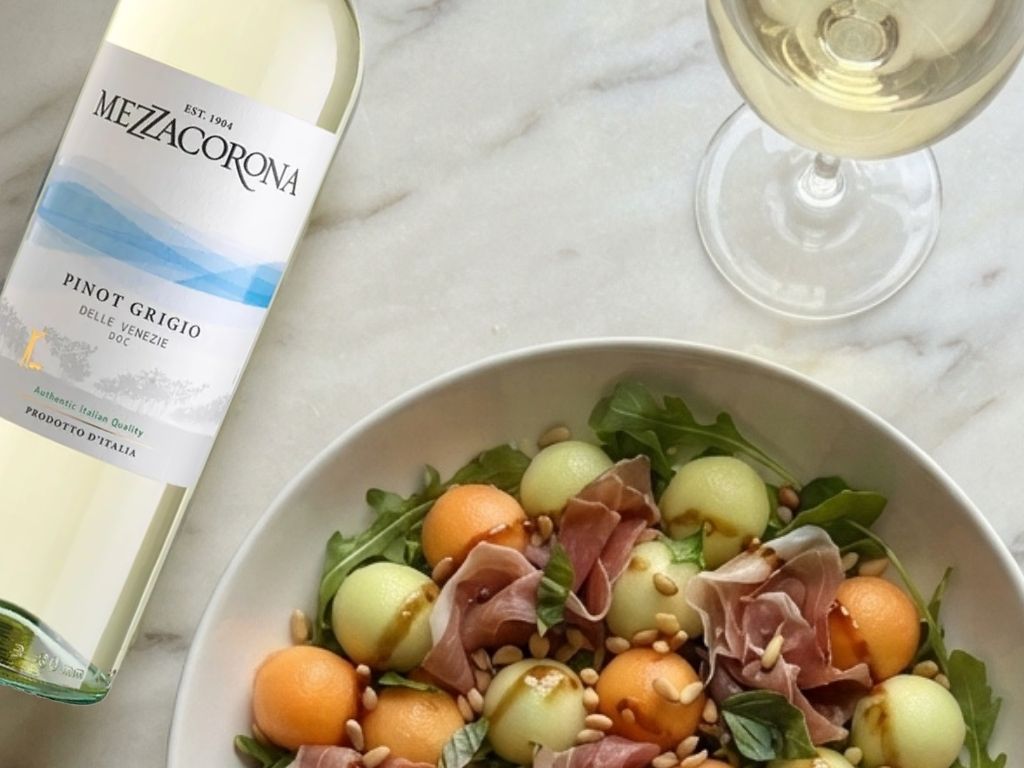 Mezzacorona Pinot Grigio and melon Proscuito salad